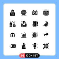 16 conceito de glifo sólido para sites móveis e aplicativos design de site conjunto de página da web monitor jogar elementos de design vetorial editáveis vetor