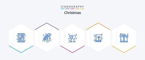 pacote de ícones azuis de natal 25, incluindo caixa. Educação. folha. Natal. Bíblia vetor