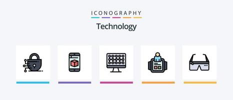 linha de tecnologia cheia de 5 ícones incluindo holograma. tecnologia. homem. caixa. móvel. design de ícones criativos vetor