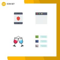 conjunto de 4 sinais de símbolos de ícones de interface do usuário modernos para design de bebida de aplicativo romântico de segurança elementos de design de vetores editáveis