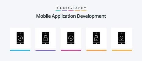 pacote de ícones de glifo 5 para desenvolvimento de aplicativos móveis, incluindo desbloqueio. móvel. aplicativo móvel. aplicativo. abaixo. design de ícones criativos vetor
