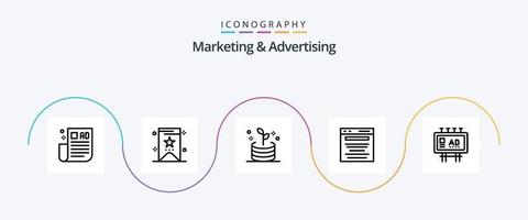 pacote de ícones de linha 5 de marketing e publicidade, incluindo marketing. anúncio. investimento. procurar. marketing digital vetor