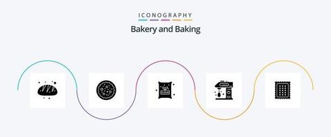 pacote de ícones de glyph 5 de cozimento, incluindo padaria. culinária. culinária. cozinhar. eletrodomésticos vetor