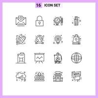 conjunto de 16 sinais de símbolos de ícones de interface do usuário modernos para chifre outono beleza cabo usb elementos de design vetoriais editáveis vetor