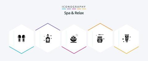 spa e relaxe o pacote de ícones de 25 glifos, incluindo beleza. tigela. tratamento . spa . local vetor