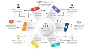 infográfico diagrama de gráfico de cores de 6 etapas, design gráfico comercial vetor