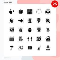 grupo de 25 sinais e símbolos de glifos sólidos para download do servidor dados de áudio elementos de design de vetores editáveis