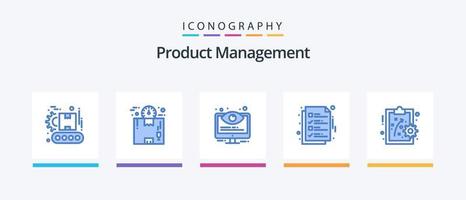 pacote de ícones azul 5 de gerenciamento de produtos, incluindo ok. documento. tempo. entrega. opções. design de ícones criativos vetor