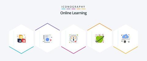 pacote de ícones planos de aprendizado on-line 25, incluindo nuvem. saudável. sincronizar. fruta. Informação vetor