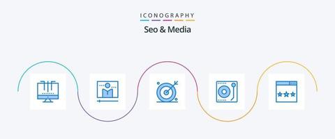 pacote de ícones seo e media blue 5, incluindo música. áudio. mídia pág. seo. otimização vetor