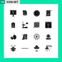 grupo de símbolos de ícone universal de 16 glifos sólidos modernos de resumo de mídia de viagem artigo blog elementos de design de vetores editáveis