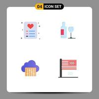 conjunto moderno de pictograma de 4 ícones planos de compras, música, bebida, amor, sonho americano, elementos de design de vetores editáveis