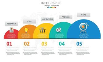 elementos de infográfico de negócios com 5 seções ou etapas vetor