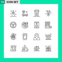 conjunto de 16 símbolos de símbolos de ícones de interface do usuário modernos para tecnologia de risco biológico parafuso diy elementos de design de vetores editáveis