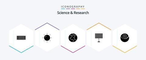 pacote de ícones de 25 glifos de ciência, incluindo . bateria. . planeta vetor