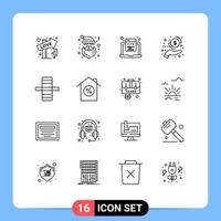 conjunto de 16 símbolos de símbolos de ícones de interface do usuário modernos para codificação de dinheiro de ponta mão web elementos de design de vetores editáveis