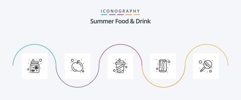 pacote de ícones de linha 5 de alimentos e bebidas de verão, incluindo pirulito. refrigerante. xícara. bebida. pode vetor