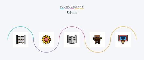 linha escolar preenchida com 5 ícones planos, incluindo grau. prêmio. marca páginas. mobília. mesa vetor