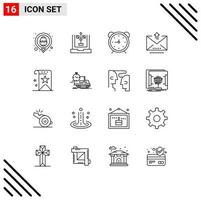 16 ícones criativos, sinais e símbolos modernos de upload de carta, planejamento, e-mail, timer, elementos de design de vetores editáveis