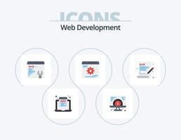 desenvolvimento web plana icon pack 5 design de ícone. linguagem. otimização. servindo. engrenagem. rodas dentadas vetor