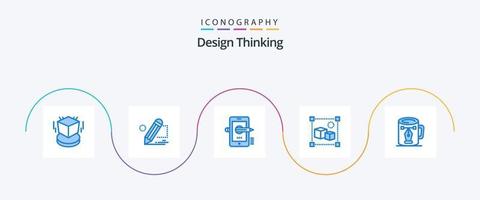 design thinking pacote de ícones azul 5 incluindo arquivo. 3d. tábua. composição. lápis vetor