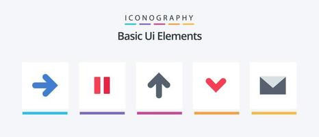 Elementos básicos da interface do usuário Flat 5 Icon Pack, incluindo massagem. abaixo. seta. direção. seta. design de ícones criativos vetor