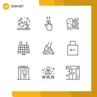 pacote de 9 sinais e símbolos de contornos modernos para mídia impressa na web, como design solar de perna, elementos de design de vetores editáveis de energia verde