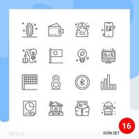 16 ícones criativos, sinais e símbolos modernos de marketing de carteira de dinheiro cerebral, elementos de design de vetores editáveis assustadores