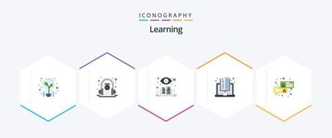 aprendendo o pacote de 25 ícones planos, incluindo a pergunta. responder. aprendizado. leitura. computador vetor