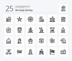 Pacote de ícones de 25 linhas dos EUA, incluindo bandeira. americano. feriado. dinheiro. dólar vetor
