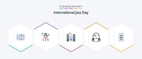 pacote de ícones planos do dia internacional do jazz 25, incluindo . telefone. palestrante. música. filme vetor
