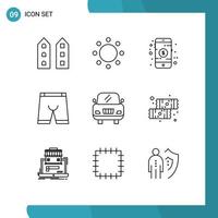 9 ícones criativos, sinais e símbolos modernos de símbolos de roupas íntimas, loja de roupas, elementos de design vetorial editáveis vetor