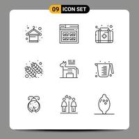 conjunto moderno de 9 contornos e símbolos, como elementos de design de vetores editáveis de imagem de burro na índia