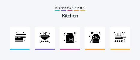 pacote de ícones de glifo de cozinha 5, incluindo frigideira. cozinhar. leite. xícara. Panela. design de ícones criativos vetor