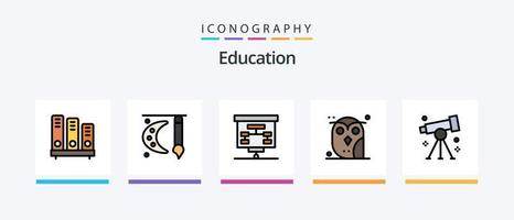 linha de educação cheia de 5 ícones incluindo data. relógio. apresentação. estudar. escola. design de ícones criativos vetor