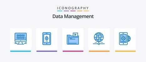pacote de ícones azul 5 de gerenciamento de dados, incluindo negócios. dados. pasta. mundialmente. terra. design de ícones criativos vetor