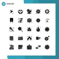 pacote de interface do usuário de 25 glifos sólidos básicos de configuração de caldeira estratégia de engrenagem de café elementos de design de vetores editáveis
