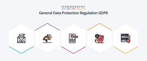 pacote de ícones gdpr 25 com linhas preenchidas, incluindo gdpr. seguro. controlador. proteção. RGPD vetor