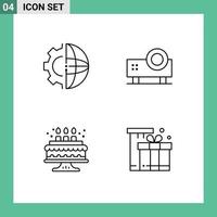 conjunto de pictogramas de 4 cores planas de linhas preenchidas simples de processamento de projetor de vídeo de desenvolvimento, apresentação de powerpoint, bolo, elementos de design de vetores editáveis