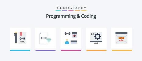 programação e codificação do pacote de ícones flat 5, incluindo desenvolvimento. codificação. documento. programador. desenvolver. design de ícones criativos vetor