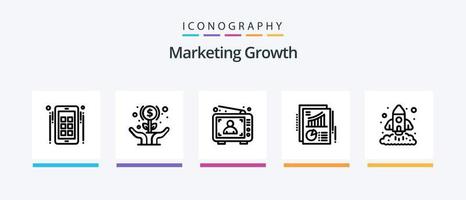 pacote de ícones de linha 5 de crescimento de marketing, incluindo relatório. documento. crescimento. gráfico. gerenciamento. design de ícones criativos vetor