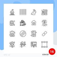 16 ícones criativos sinais e símbolos modernos de elementos de design de vetores editáveis de gerenciamento de mecanismo de coelho global em todo o mundo