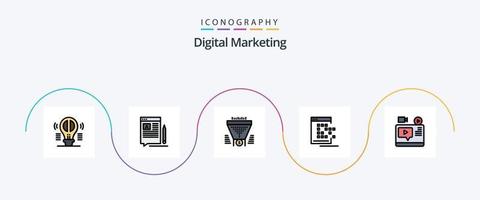 linha de marketing digital cheia de pacote de 5 ícones planos, incluindo rede. móvel. artigo. dinheiro. funil vetor