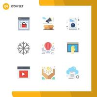 conjunto de cores planas de interface móvel de 9 pictogramas de elementos de design de vetores editáveis de caixa de flocos de neve de airdrop