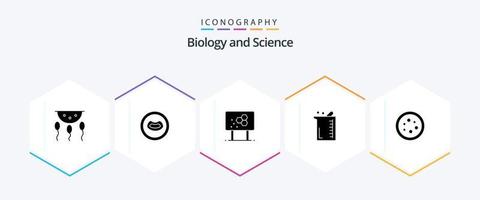 pacote de ícones de 25 glifos de biologia, incluindo laboratório. biologia. bioquímica. bioquímica. lápis vetor