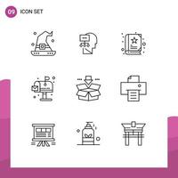 conjunto moderno de pictograma de 9 contornos de ambiente de caixa de correio de bebê de seta de download elementos de design de vetores editáveis