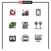conjunto de 9 sinais de símbolos de ícones de interface do usuário modernos para mensagens de limpeza smart phone keynote comercial elementos de design de vetores editáveis