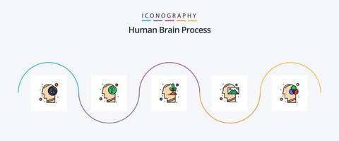 linha de processo do cérebro humano cheia de pacote de ícones plana 5 incluindo visão. missão. mente. mente. crescimento vetor