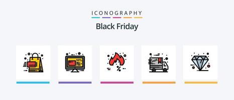 linha de sexta-feira negra cheia de 5 ícones incluindo desconto. on-line. grande venda. comércio. oferta. design de ícones criativos vetor