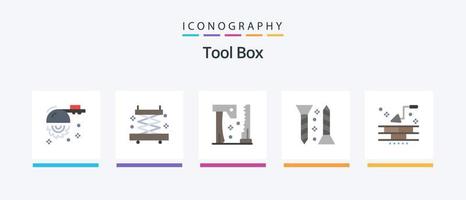 ferramentas flat 5 icon pack incluindo espátula. tijolo. construção. auto tocando. parafuso. design de ícones criativos vetor